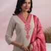 GoSriKi Women's Rayon Blend Embroidered Straight Kurta with ... - Image 6