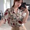 Leriya Fashion Women's Short Sleeve Button-Down Shirt | Prin... - Image 4