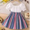 TAGAS Toddler Girls Striped Print Puff Sleeve Bow Front Dres... - Image 3