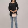 feranoid Solid Hip Length 3/4 Sleeves Tunic Black - Image 8