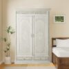 APRODZ Bianco Carved Mango Wood 2-Door Wardrobe Storage Almi... - Image 2