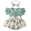 Hopscotch Baby Girls Text Print Bodysuit with Headband In Gr... - Image 2